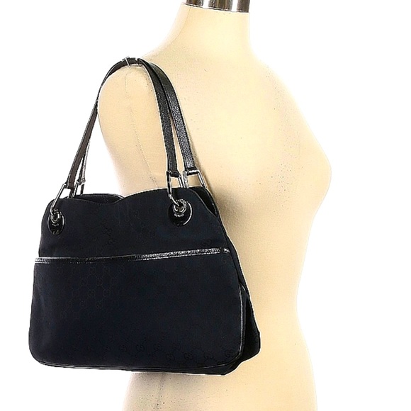 VINTAGE GUCCI BLACK CC CANVAS ECLIPSE TOTE - Picture 1 of 8